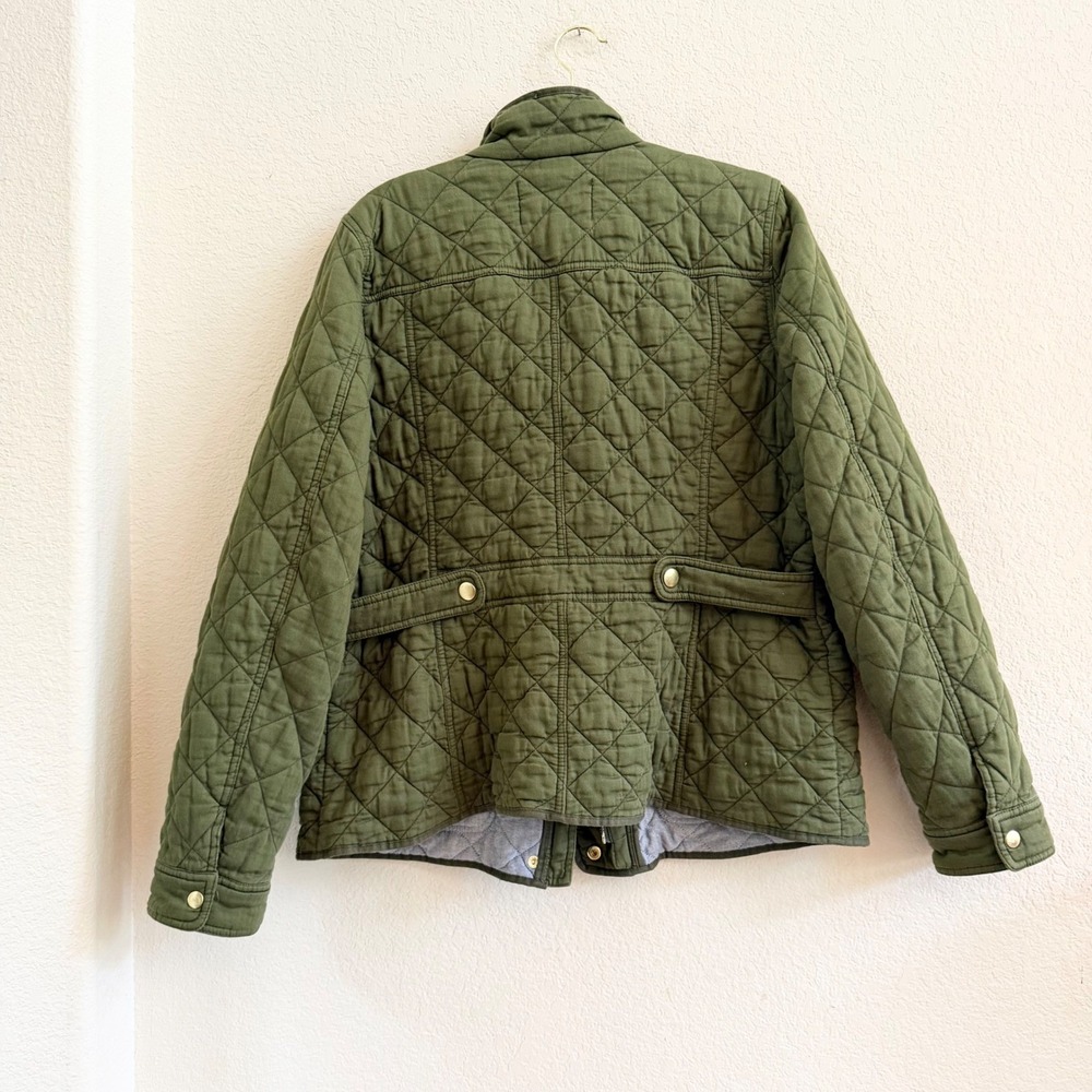 J.Crew Womens Olive Green Quilted Field Barn Jacket XLT Cotton Gold Snaps - Picture 7 of 15